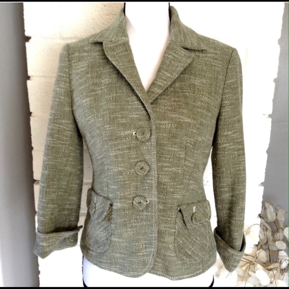 Ann Taylor Green Tweed Blazer